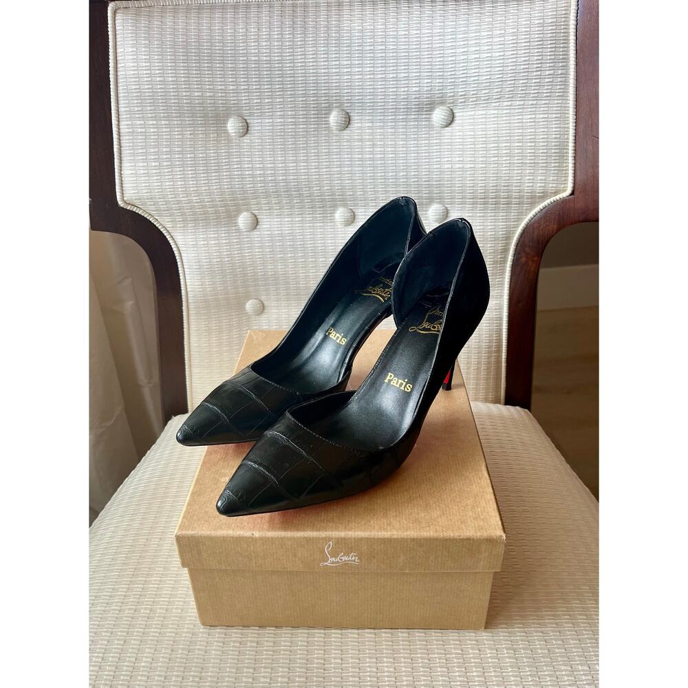 Christian Louboutin Iriza D’Orsay 85mm Black Croc Embossed Pumps Sz 9 - Picture 6 of 6